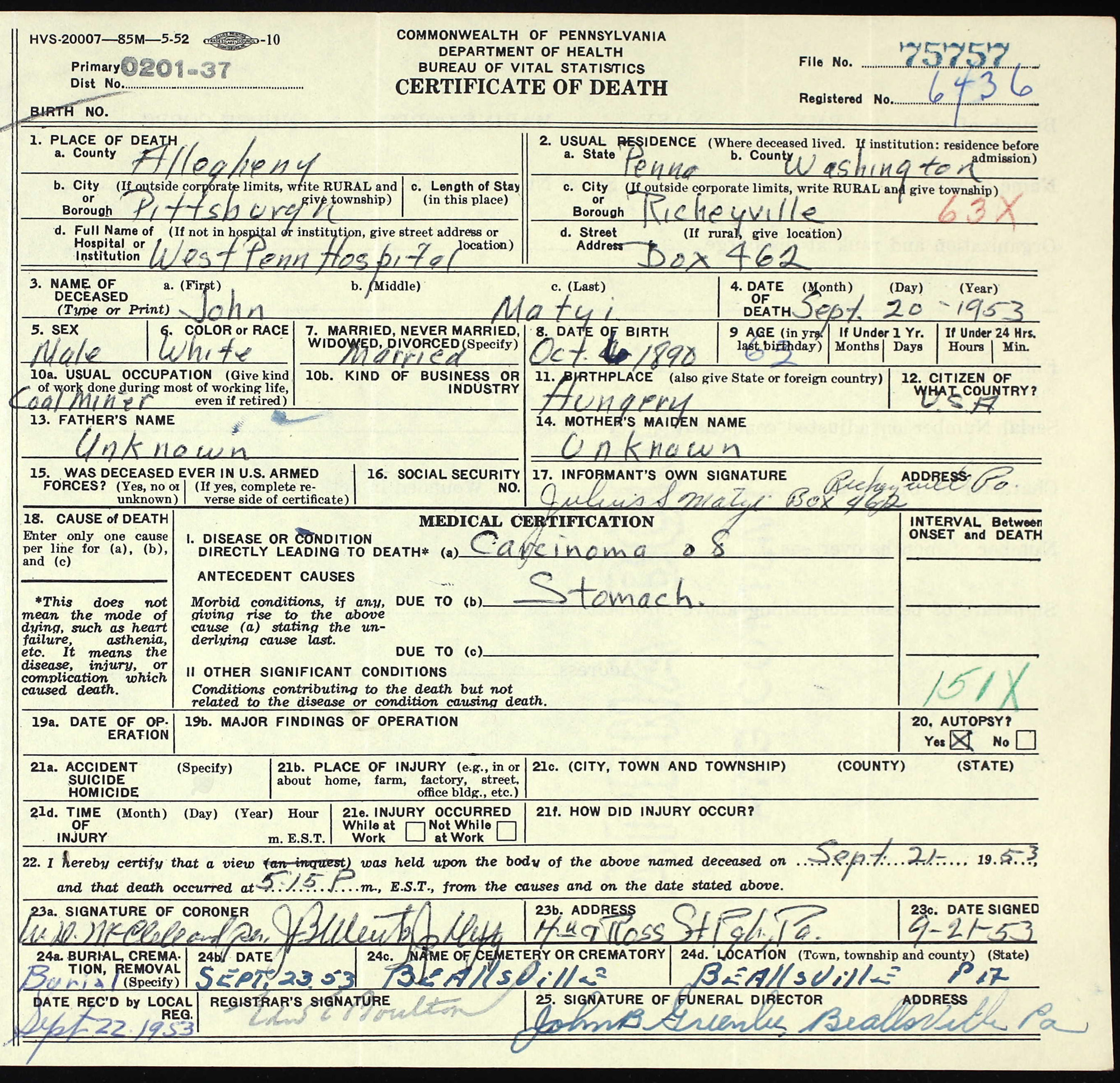 death certificate